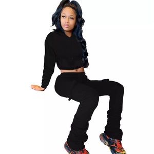 Stacked Sweatpants Sweatshirt Hoodie Set